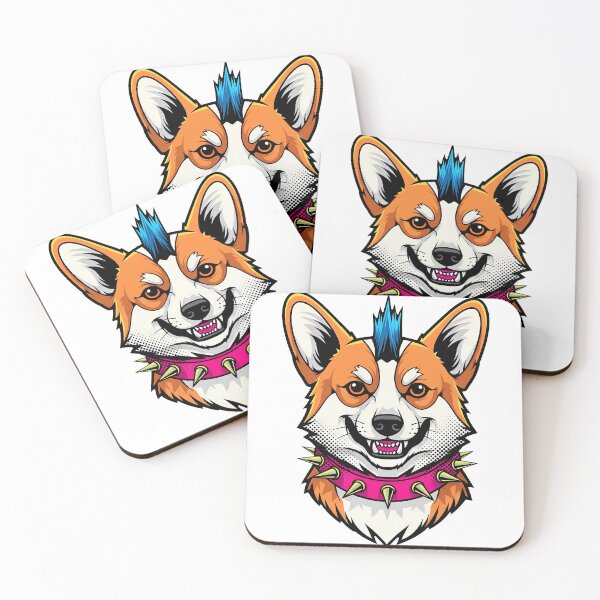 Item preview, punk corgi bust with mohawk and studded collar patch designed and sold by zoughlal.