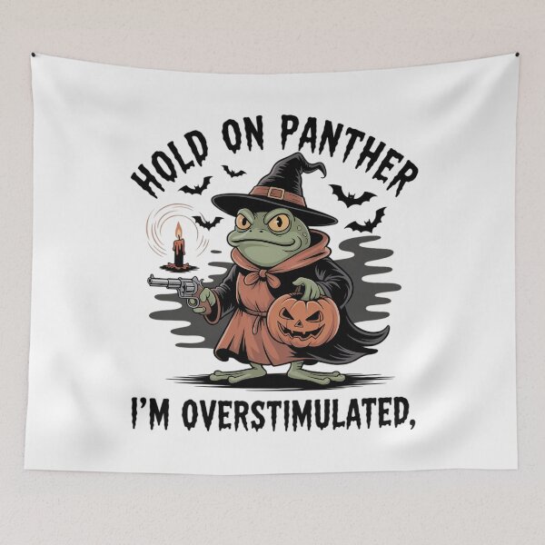 Item preview, Hold on Partner Im Overstimulated Halloween Cowboy Frog designed and sold by WalshDrawnLaugh.