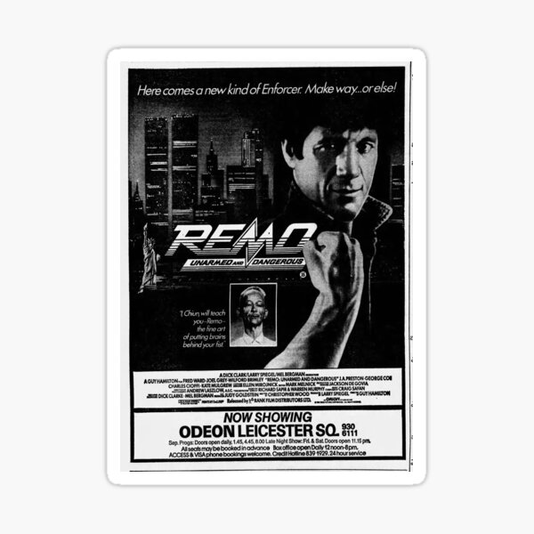 Item preview, Remo: Unarmed and Dangerous 1985 Movie Poster designed and sold by DrunkenMenace.