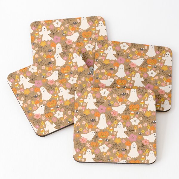 Item preview, Retro Ghosts -  fun halloween orange and pink on brown by Cecca Designs designed and sold by Cecca-Designs.