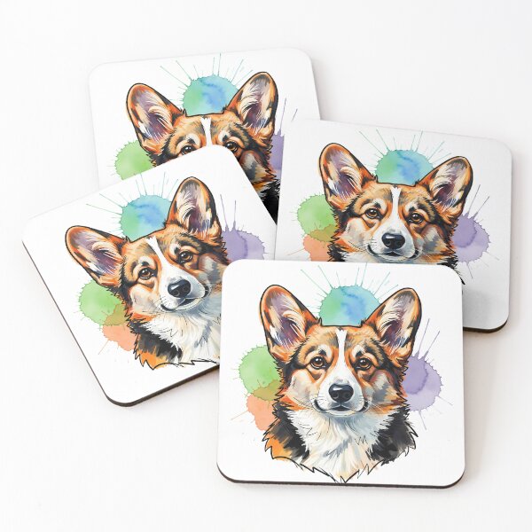 Item preview, artisanal corgi gouache bust with watercolor splash designed and sold by zoughlal.
