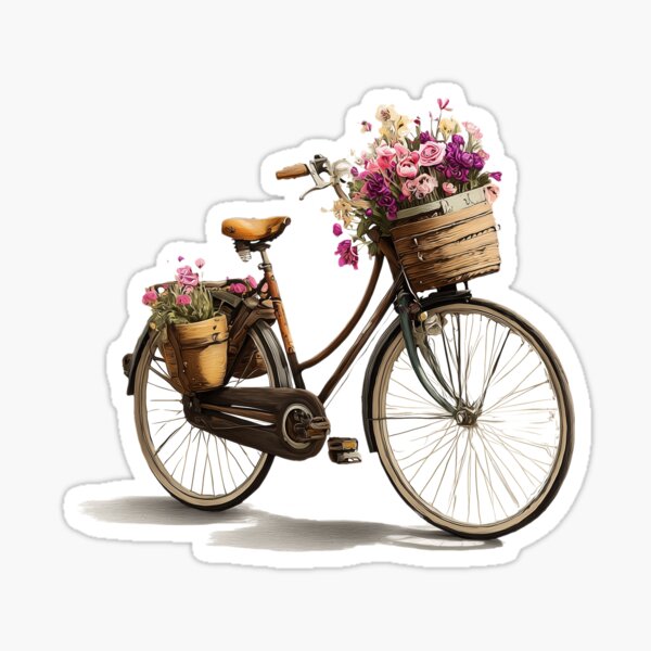 Item preview, Vintage Bicycle with Basket of Flowers – Romantic Cottagecore Illustration designed and sold by VectiveLab.