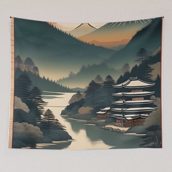 Item preview, Serene Japan Landscape – Vintage Wood Block Print Design designed and sold by Vandy Fullam.