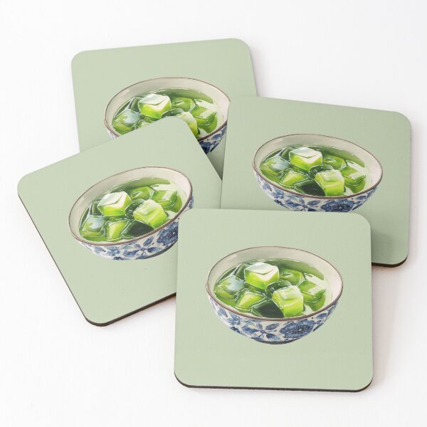 Item preview, Watercolor Pandan Jelly Soup in a Bowl designed and sold by Violet Peonies.