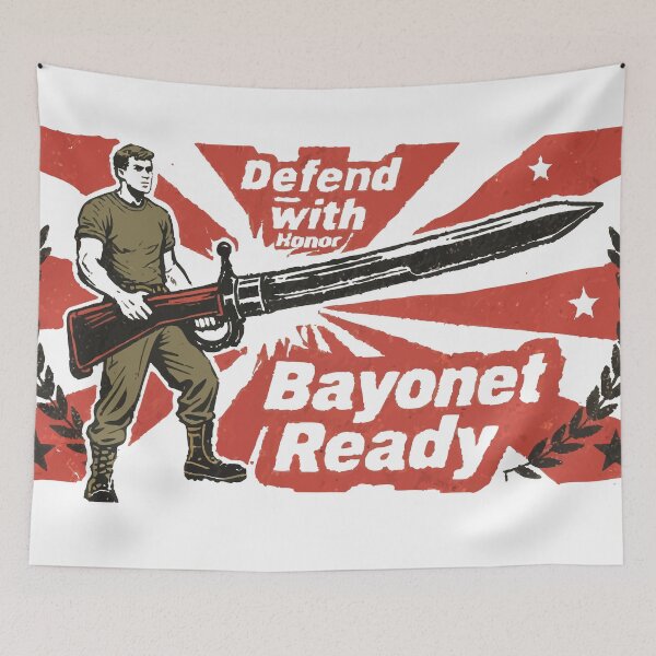 Item preview, Retro Propaganda Bayonet T-Shirt | Defend with Honor War Poster Design designed and sold by Uglyandcute.