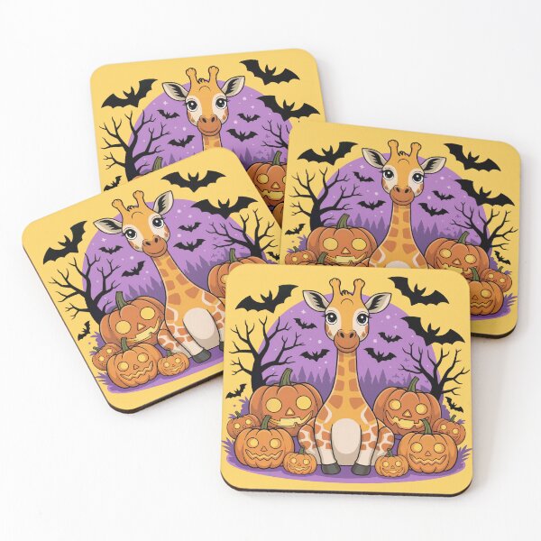 Item preview, Cute Giraffe Halloween Illustration - Giraffe in Halloween Scene with Pumpkins and Bats designed and sold by YourSocialBae.