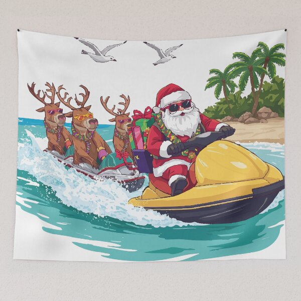 Item preview, Christmas in July Fun - Tropical Santa on Jet Ski with Reindeer  designed and sold by CheriTanya.