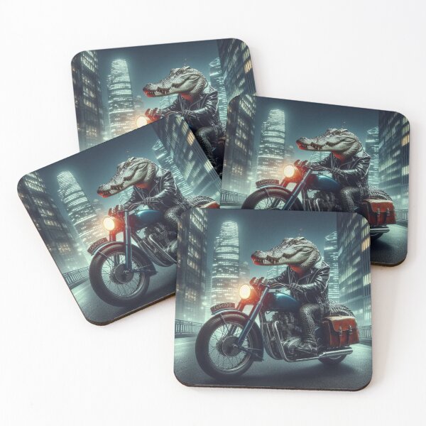 Item preview, a crocodile riding a motorcycle in the city at night designed and sold by Dogandesighn.