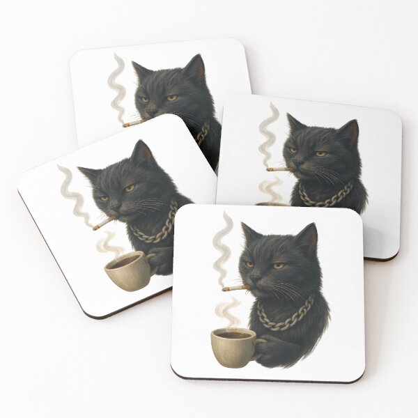 Item preview, Cool Black Cat Smoking and Drinking Coffee designed and sold by Nuvijo.