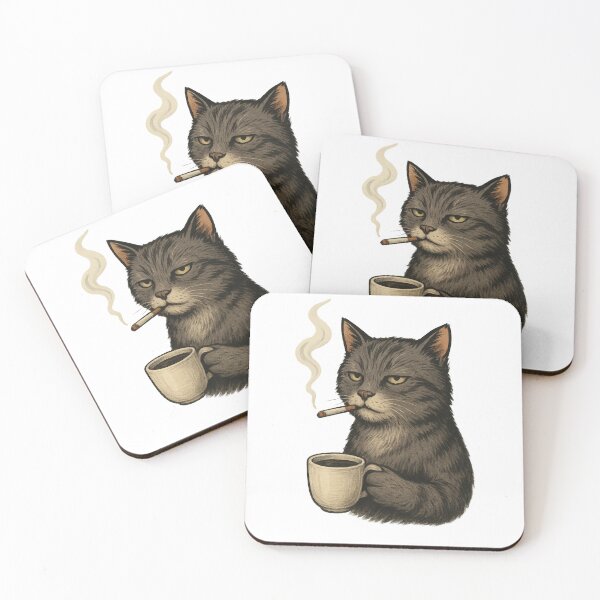 Item preview, Cartoon Black Cat with Coffee and Cigarette designed and sold by Nuvijo.