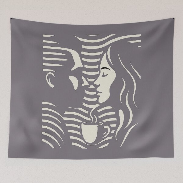 Item preview, Romantic Coffee Optical Illusion Art – Black and White Abstract Line Design for Coffee Lovers and Couples designed and sold by KDesignCrafts.