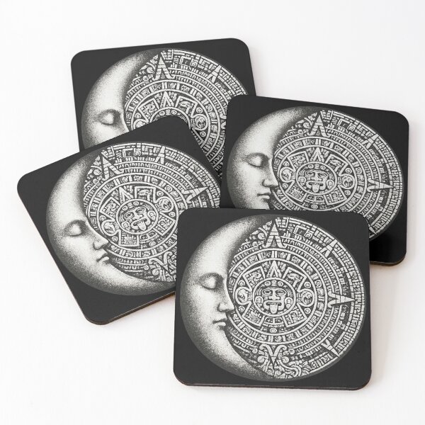 Item preview, Mexican Moon – Half Moon and Aztec Calendar in Gray Stippling designed and sold by VALQUIRIAMX.
