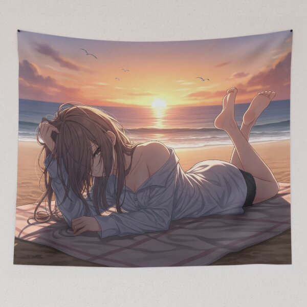 Item preview, Sensual Waifu pose on the beach at sunset designed and sold by GerwantSHOP.