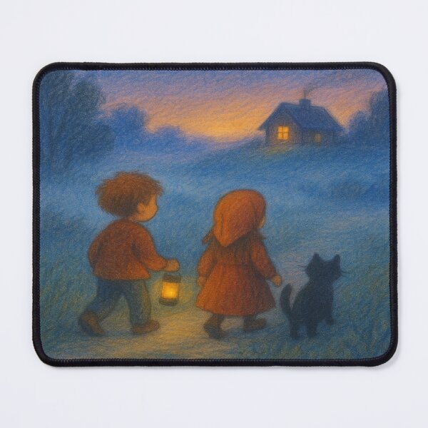 Item preview, Evening Road – Children Walking with Lantern to a Cozy House designed and sold by ggstcraft.