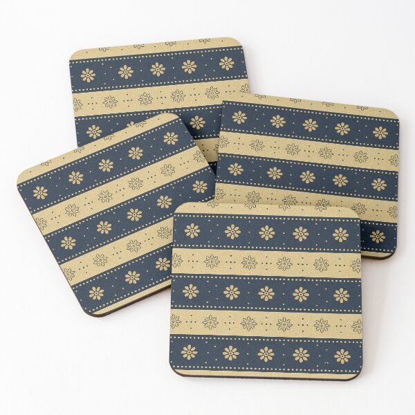 Item preview, Navy and Gold Folk Flower Stripe Pattern designed and sold by weirdfishes123.