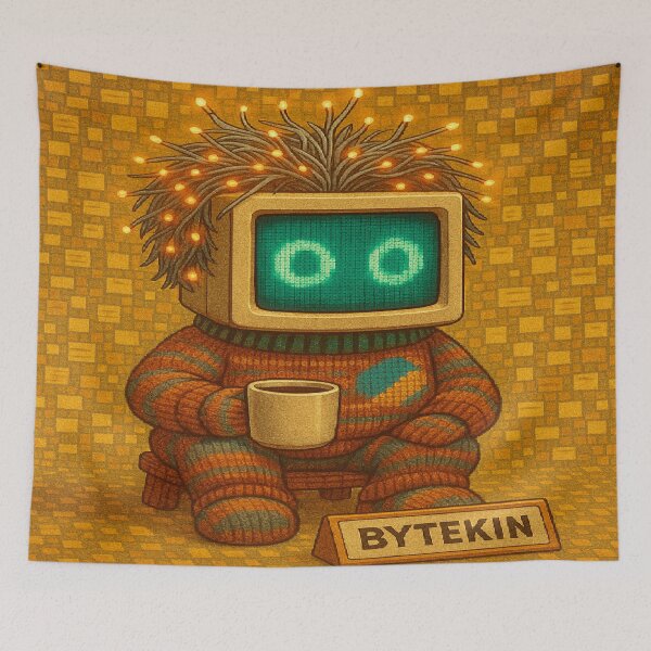 Item preview, BYTEKIN – The Kind Internet Sprite in Cozy Sweater with Coffee designed and sold by ggstcraft.
