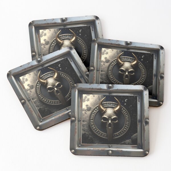 Item preview, Bronze Skull Horns Metallic Plaque with Rusty Frame and Starry Background designed and sold by WoWWanted.