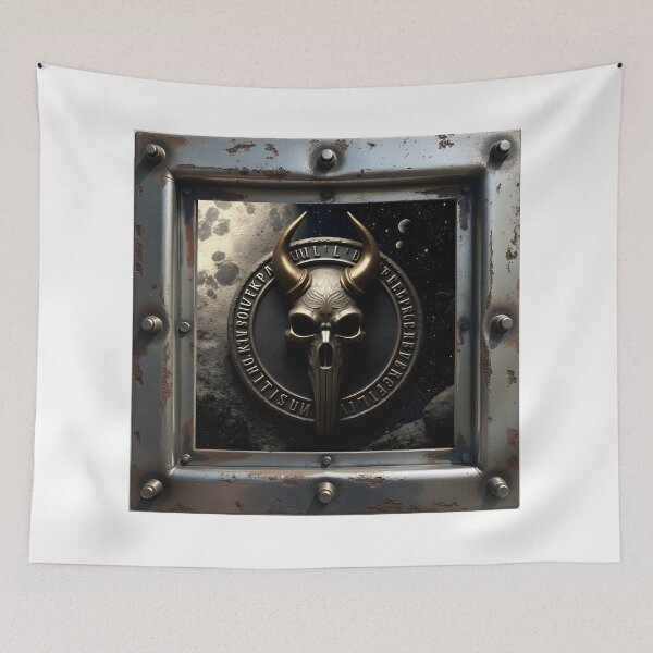Item preview, Bronze Skull Horns Metallic Plaque with Rusty Frame and Starry Background designed and sold by WoWWanted.