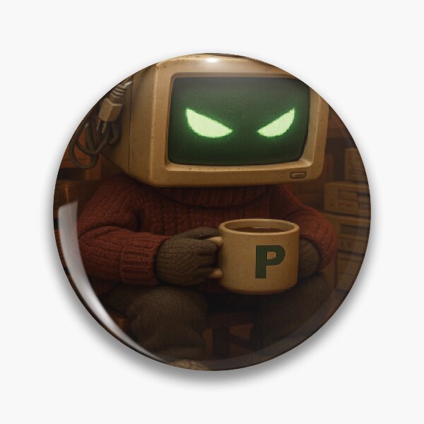 Item preview, Pingler – Internet House Spirit with Coffee in Retro Computer Head designed and sold by ggstcraft.