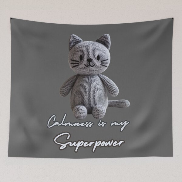 Item preview, Gray Knitted Cat Plush – Calmness Is My Superpower Cute Cat Design designed and sold by ArtiQreate.