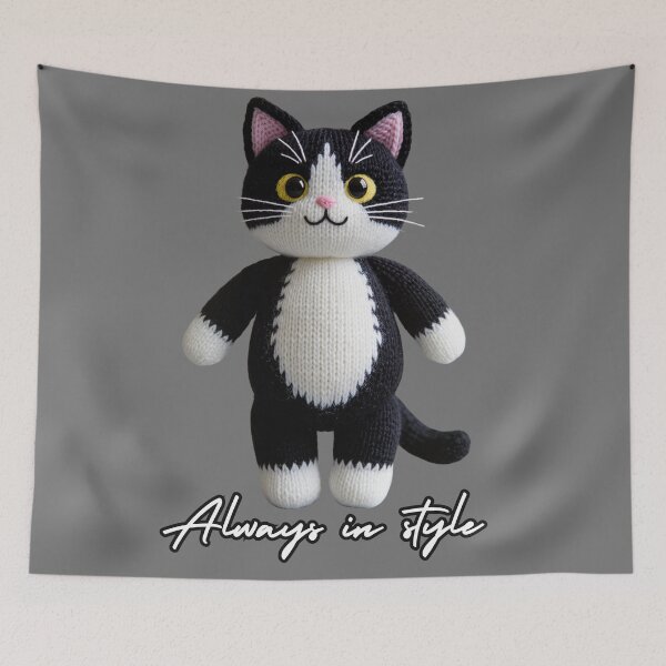 Item preview, Black and White Knitted Cat Plush – Always in Style Cute Cat Design designed and sold by ArtiQreate.