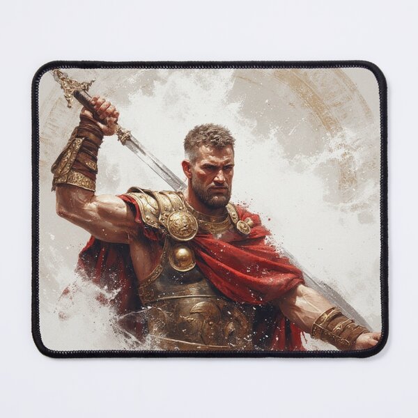 Item preview, Epic Roman Warrior with Spear – Golden Armor and Red Cape Artwork by NegarTv Designs designed and sold by NegarTv Designs.
