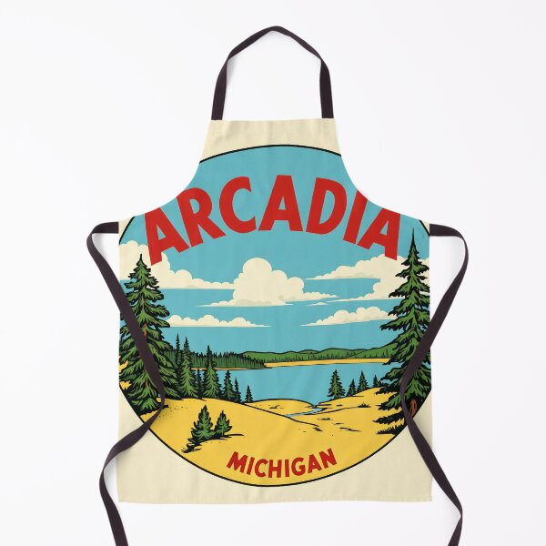 Item preview, Arcadia Michigan Lake View Vintage Travel Decal designed and sold by TheOldMittenIllustrated.