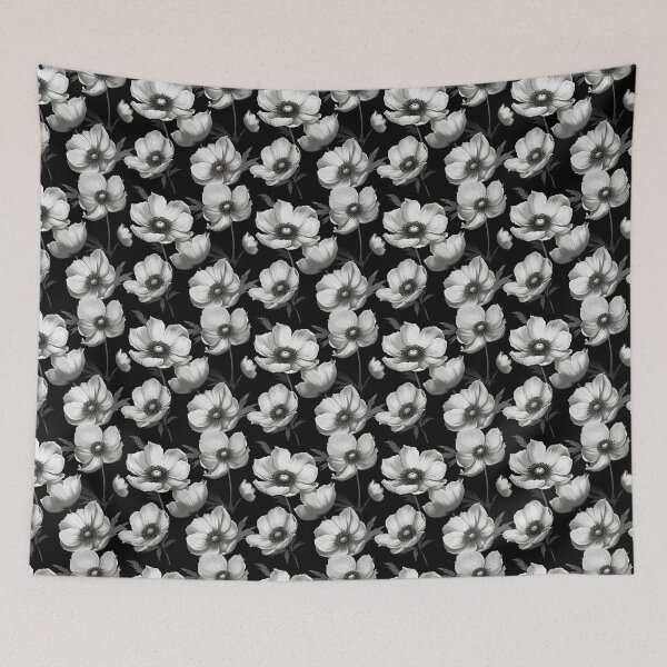 Item preview, White Anemone Flowers on Black designed and sold by Patterns & Prints.