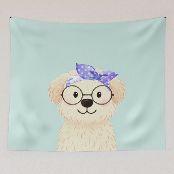 Item preview, Fluffy Dog with Glasses & Bow - Pastel Dog Art designed and sold by The KiwiNberries.