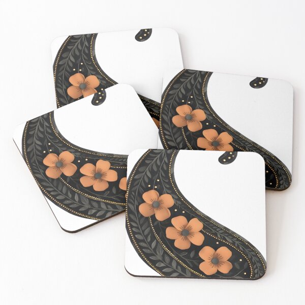 Item preview, Ornamental Paisley Motif with Orange Flowers and Golden Accents designed and sold by Haus Of K.