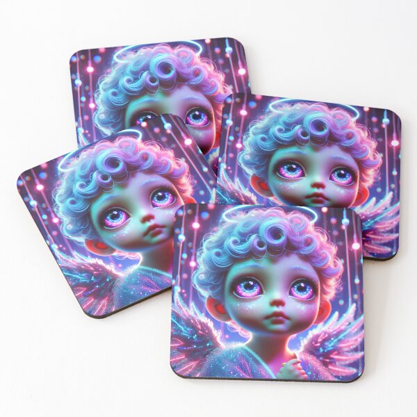 Item preview, Neon Angel – Glowing Big-Eyed Cherub in Cosmic Light designed and sold by OldGhostPrints.