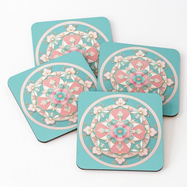 Item preview, Turquoise and Pink Korean Dancheong Mandala – Traditional Floral Pattern, Elegant Vintage Korean Art designed and sold by jelonkaa.