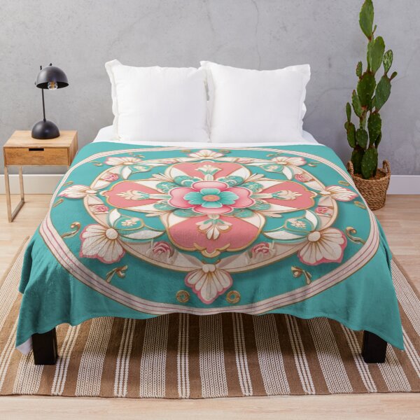 Item preview, Turquoise and Pink Korean Dancheong Mandala – Traditional Floral Pattern, Elegant Vintage Korean Art designed and sold by jelonkaa.