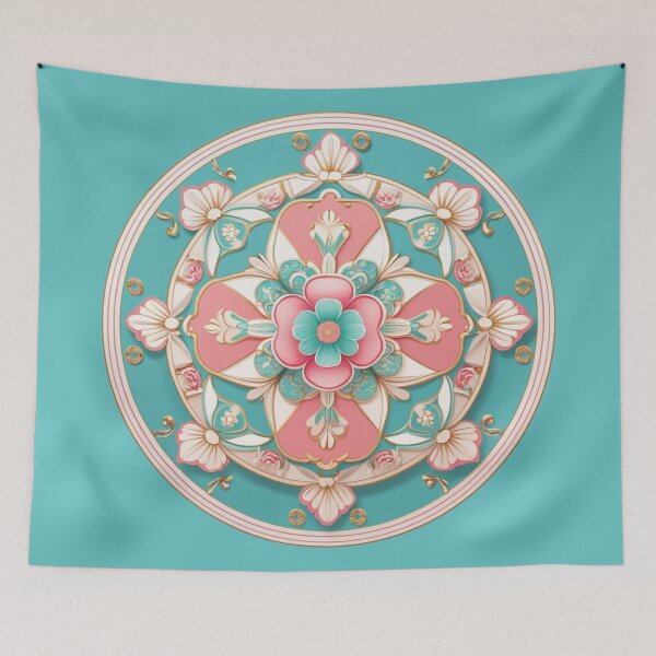 Item preview, Turquoise and Pink Korean Dancheong Mandala – Traditional Floral Pattern, Elegant Vintage Korean Art designed and sold by jelonkaa.