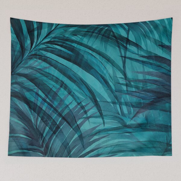 Item preview, Turquoise Teal Midnight Jungle Palm Leaves designed and sold by artsandsoul.