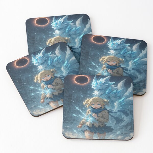 Item preview, Eclipse of Ice – Girl and Crystal Wolf in the Frozen City designed and sold by DreamistStore.