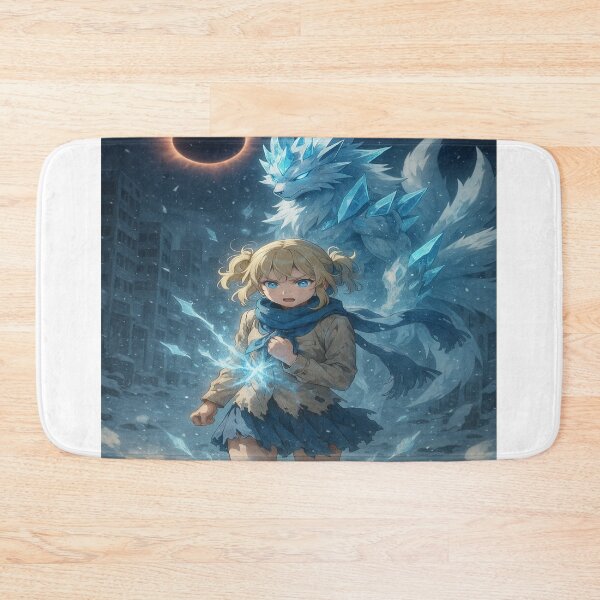 Item preview, Eclipse of Ice – Girl and Crystal Wolf in the Frozen City designed and sold by DreamistStore.