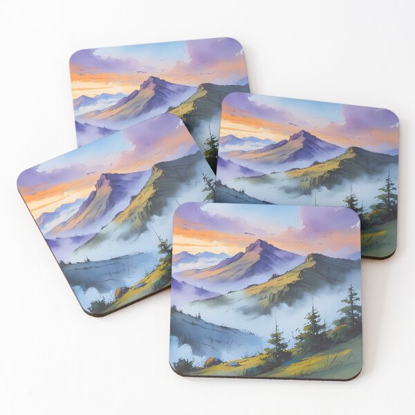 Item preview, Misty Mountain Landscape at Dawn – Watercolor Style with Soft Tones designed and sold by Dino-Lune.