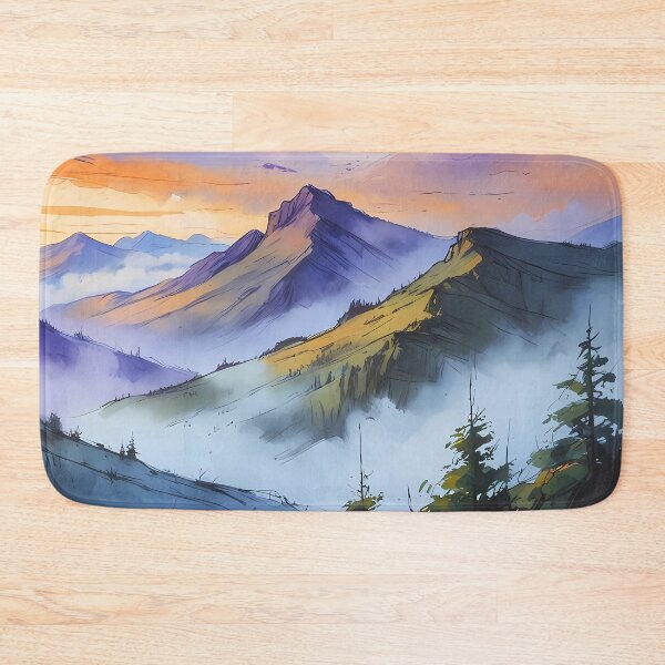 Item preview, Misty Mountain Landscape at Dawn – Watercolor Style with Soft Tones designed and sold by Dino-Lune.