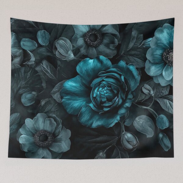 Item preview, Midnight Grandeur Moody Teal Flowers designed and sold by artsandsoul.