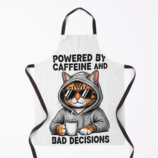 Item preview, Powered by Caffeine and Bad Decisions | Funny Cute Cat with Coffee Hoodie designed and sold by Raccoon Rave.