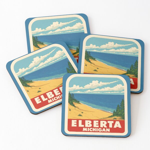 Item preview, Elberta Michigan Vintage Travel Decal Lake View designed and sold by TheOldMittenIllustrated.