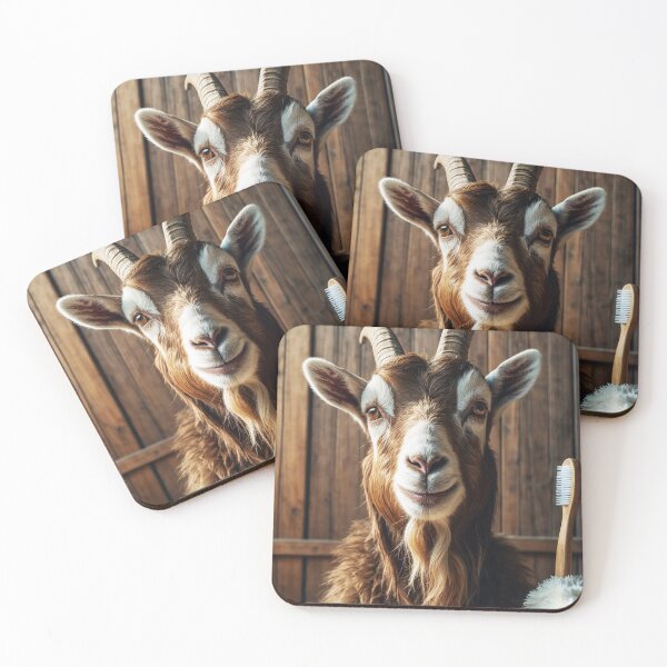 Item preview, Smiling Goat with Toothbrush in Rustic Setting designed and sold by vk09.