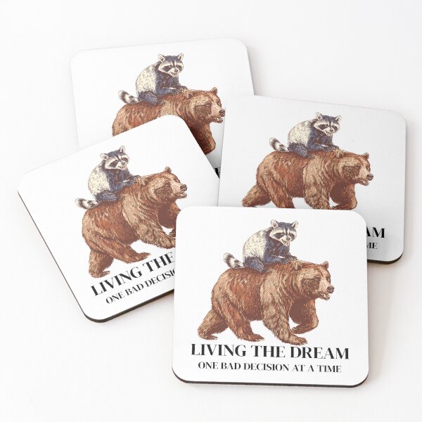 Item preview, Living the Dream Raccoon on Bear designed and sold by ColorFlowArt.