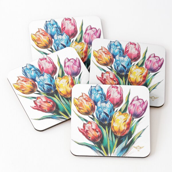 Item preview, Vibrant Multicolored Tulip Bouquet Spring Floral Art designed and sold by DM.