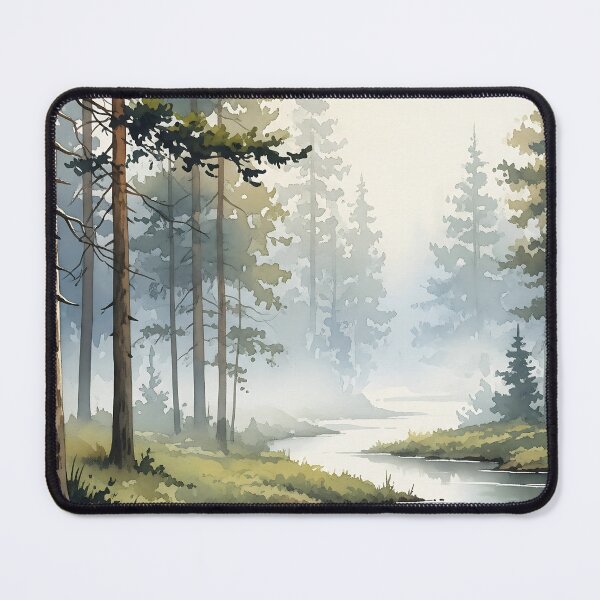 Item preview, Watercolor Forest with River and Mist – Soft Pine Trees and Gentle Layers designed and sold by Dino-Lune.