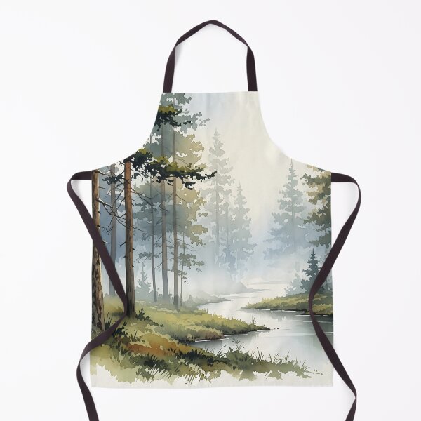 Item preview, Watercolor Forest with River and Mist – Soft Pine Trees and Gentle Layers designed and sold by Dino-Lune.