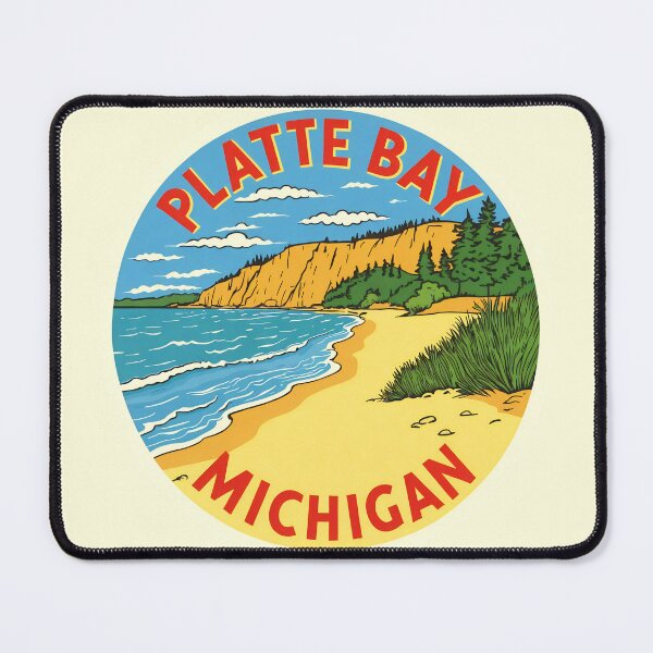 Artikelvorschau, Platte Bay Michigan Vintage Reiseaufkleber Strandtag entworfen und verkauft von TheOldMittenIllustrated.