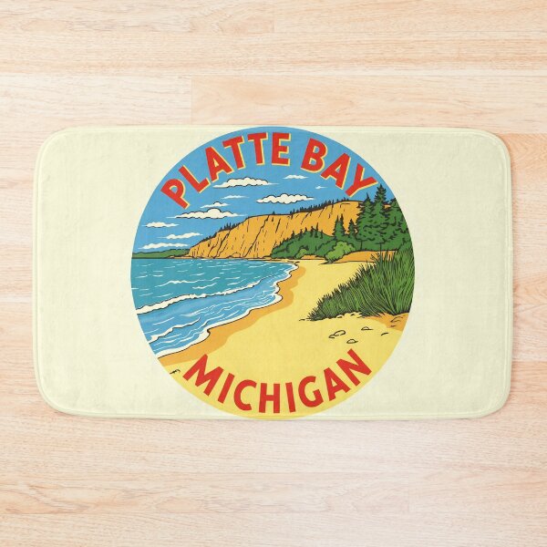 Artikelvorschau, Platte Bay Michigan Vintage Reiseaufkleber Strandtag entworfen und verkauft von TheOldMittenIllustrated.