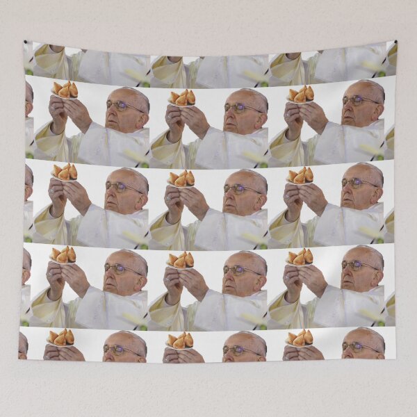Item preview, Pope Francis holding samosa's designed and sold by Chill-Indian.